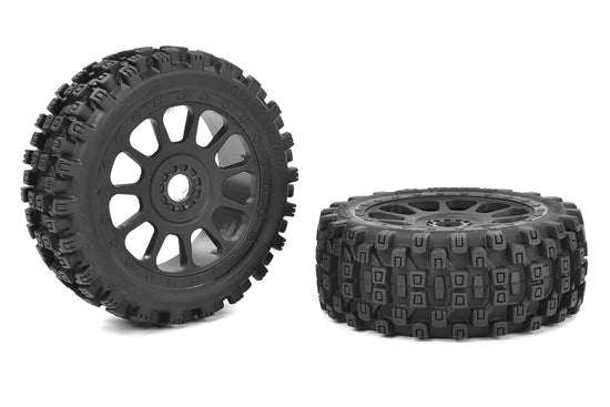 00180-100 - Scorpion XTB, Off-Road 1/8 Buggy Tires, Glued on Black Rims, 1 Pair