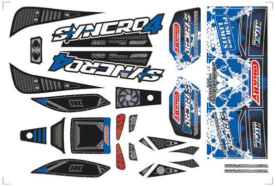 00180-105 - Body Decal Sheet, Syncro 4, Pre-Cut, Blue, 1 Pc