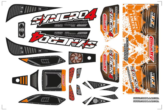 00180-105 - Body Decal Sheet, Syncro 4, Pre-Cut, Orange, 1 Pc