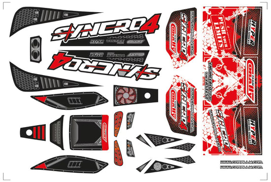 00180-105 - Body Decal Sheet, Syncro 4, Pre-Cut, Red, 1 Pc