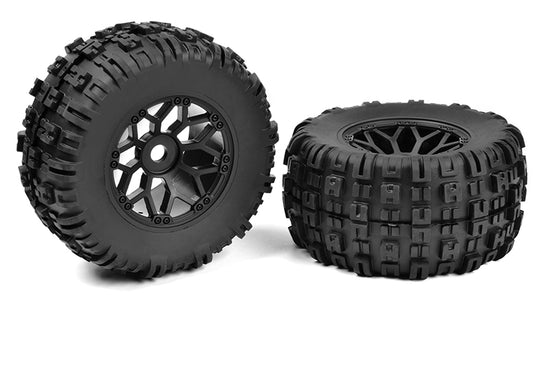00180-612 - Off-Road 1/8 MT Tires - Mud Claws - Glued on Black Rims - 1 pair