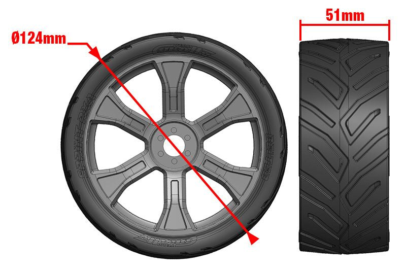 00180-909 - Sprint RXA, Asuga XLR Street Tires, Low Profile, Glued on Black Rims, 1 pair