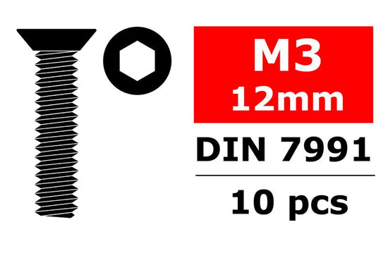 3002-30-1 - Steel Screws M3 x 12mm, Hex Flat Head, 10pcs