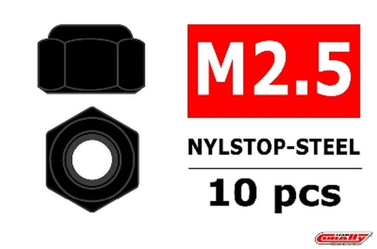 3101-25-6 - Steel Nylstop Nut M2.5, Black Coated, 10pcs