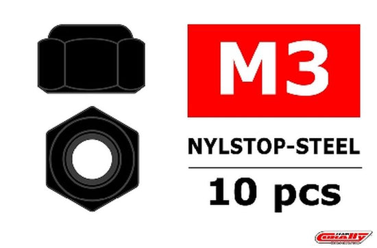 3101-30-6 - Steel Nylstop Nut - M3 - Black Coated - 10pcs